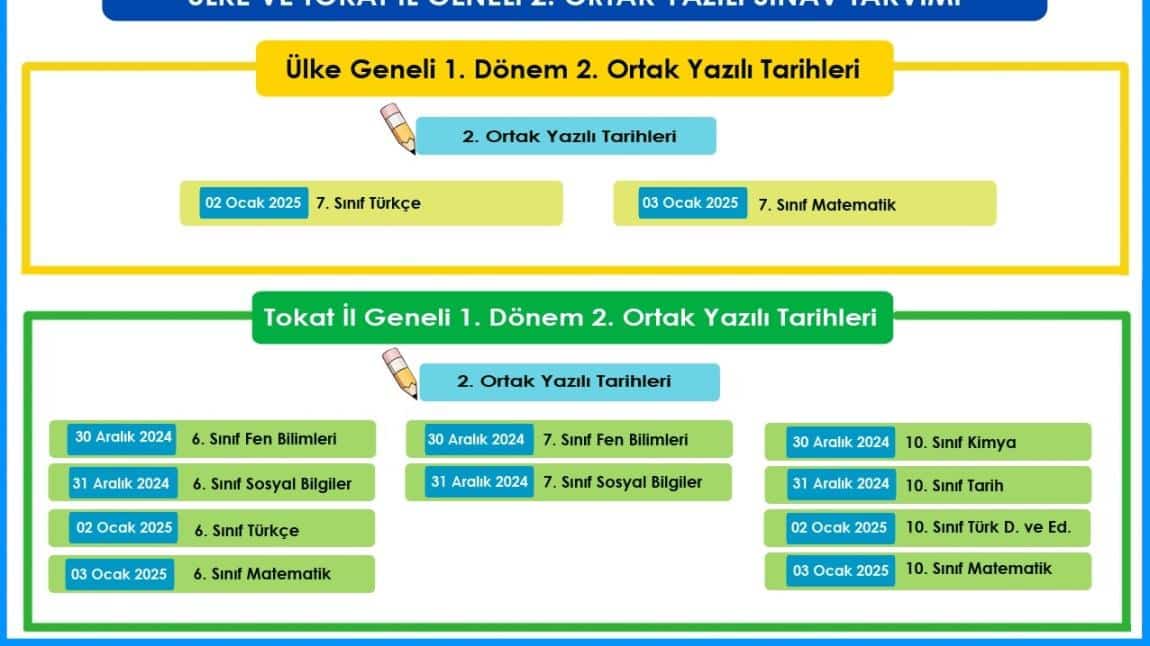 1. DÖNEM 2. YAZILI SINAV TARİHLERİ 